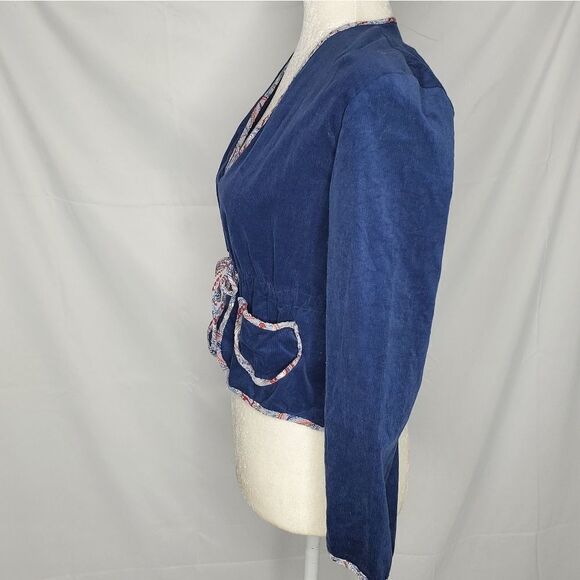 Y2K IN HARMONY blazer blue corduroy tie waist cropped jacket S‎ - Picture 4 of 8